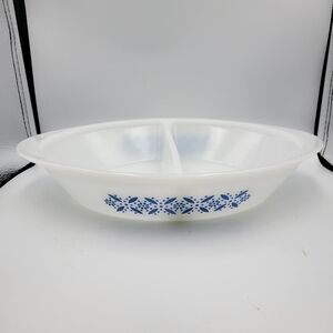 Vintage Glasbake “Blue Daisy” or "Blue Cross Stitch" Divided Ovenware Dish